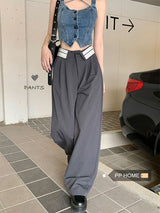Grey Loose High Waist Straight Trousers Pant
