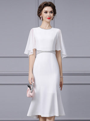 White Scoop Neck Chain Mother Of The Bride Dress