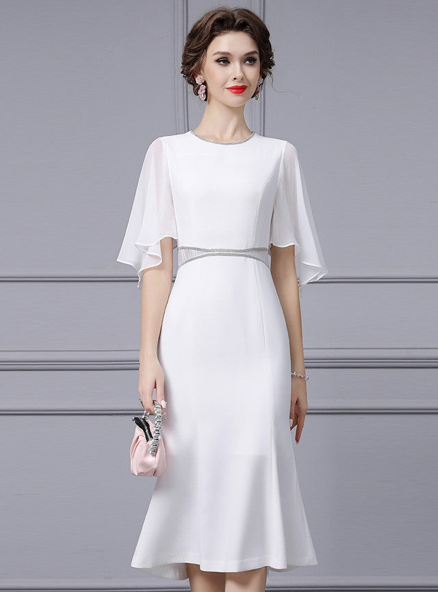 White Scoop Neck Chain Mother Of The Bride Dress