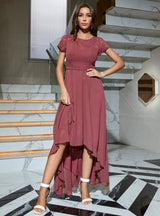 Chiffon Hi Lo Short Sleeve Prom Dress