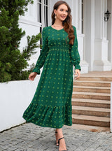 V-neck Long Sleeve Jacquard Silm Waist Dress