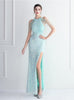 Halter Mermaid Sequins Split Beading Prom Dress