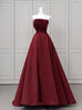 Burgundy Satin Strapless Prom Dress