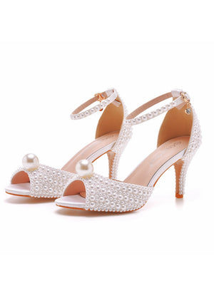 Pearl Fish Mouth High-heeled Sandals Wedding Shoes