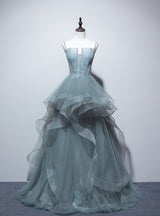 Green Tulle Spaghetti Straps Prom Dress