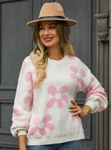 Printed Pullover Flower Sweater