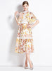 Lotus Leaf Sleeve Slim Waist Print Dress