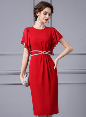 Red Pleats Mother Of The Bride Dress
