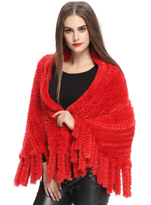 Hand-woven Fringed Fur Imitating Rabbit Hair Shawl