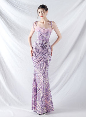 Spaghetti Straps Mermaid Sequins Prom Dress