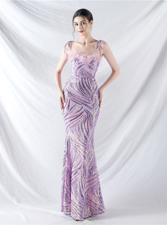 Spaghetti Straps Mermaid Sequins Prom Dress