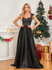 Black Satin Sequins Long Prom Dress