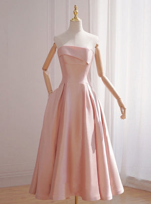 Pink Satin Strapless Prom Dress