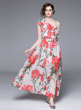 Flounce Sea Side Holiday Printed Chiffon Dress