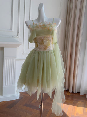 Irregular Suspender Flower Sequins Short Prom Dress