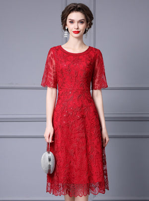 Lace Short Sleeve Short Mother Of The Bride Dress
