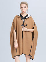 Large Size Loose Hooded Cloak Shawl Woolen Coat