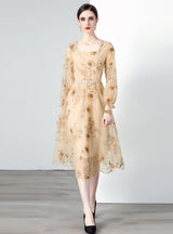 Heavy Embroidery Long Sleeve Dress