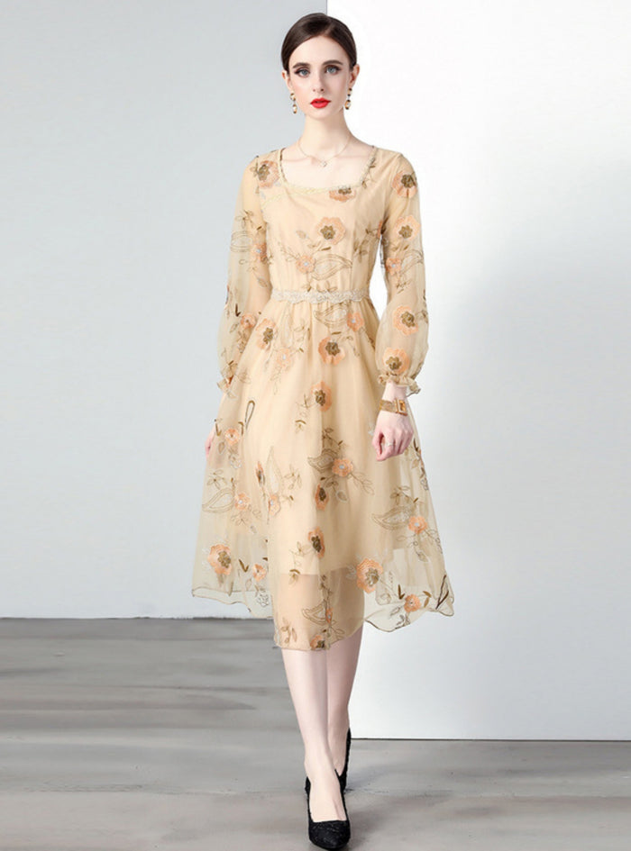 Heavy Embroidery Long Sleeve Dress