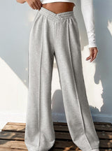 High-waist Solid Color Wide-leg Casual Pants