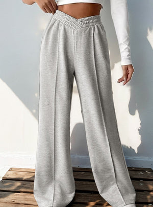 High-waist Solid Color Wide-leg Casual Pants