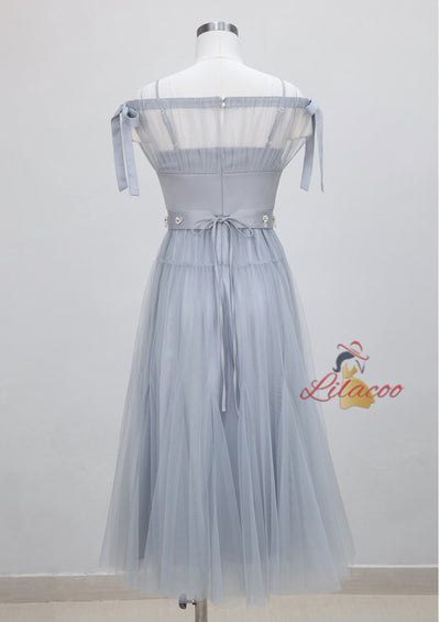 Retro Mesh Sling Off the Shoulder Dress