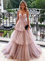 Pink Tulle Spaghetti Straps Prom Dress