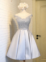 Silver Gray Satin Lace Homecoming Dress