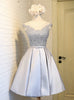 Silver Gray Satin Lace Homecoming Dress