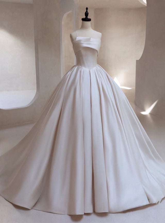 White Satin Wedding Dress With Train