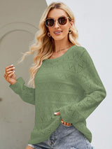 Loose Round Neck Hollow Knitted Long-sleeved Top