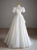 White Tulle Puff Sleeve Pleats Wedding Dress