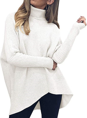 Long-sleeved Irregular Hem High-necked Sweater