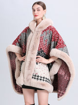 Loose Jacquard Fringed Hooded Cloak Shawl