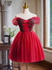 Burgundy Tulle Beading Homecoming Dress