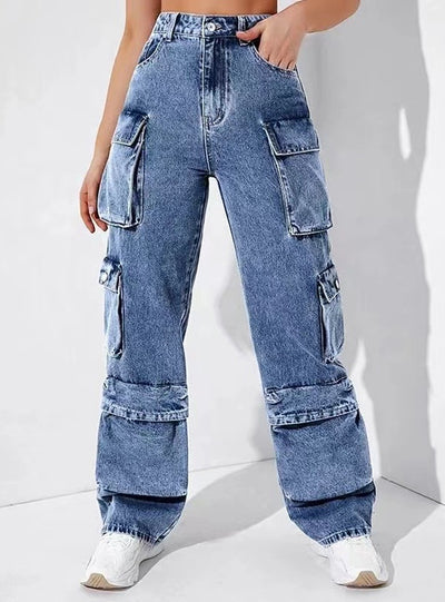 High Waist Flip Pocket Loose Jeans