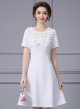 White Short Sleeve 3D Flower Mother Of the Brides Dress