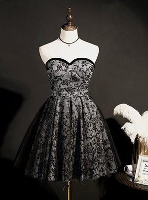 Black Sequins Tulle Strapless Homecoming Dress