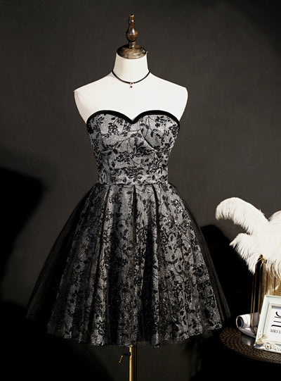 Black Sequins Tulle Strapless Homecoming Dress
