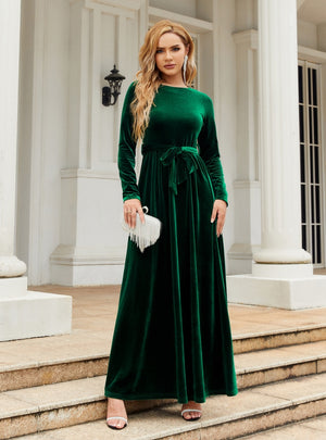 Velvet Solid Color Long Sleeve Dress