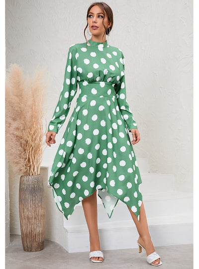 Casual Irregular Long-sleeved Polka-dot Dress