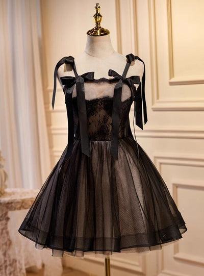 Black Tulle Lace Homecoming Dress