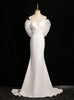 White Mermaid Straps Pearls Wedding Dress