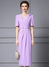 Short Sleeve Pleats Mother Of The Bride Dress