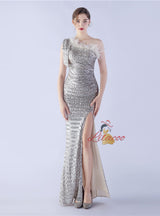 One Shoulder Split Sequins Prom Dress