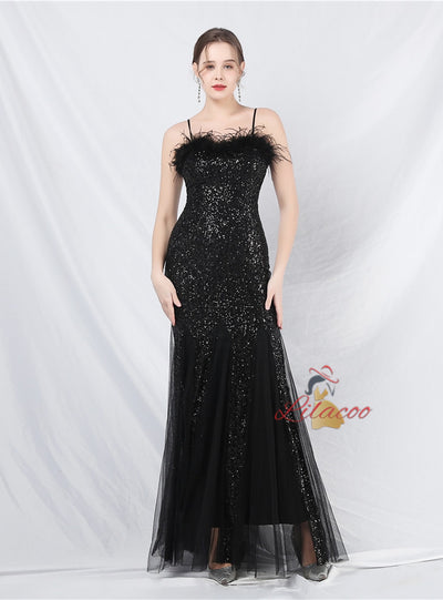 Tulle Sequins Spaghetti Straps Prom Dress