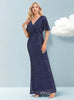 Short-sleeved V-neck Sequins Evening Dress