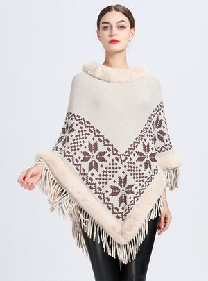 Fringe Knit Pullover Shawl Cloak