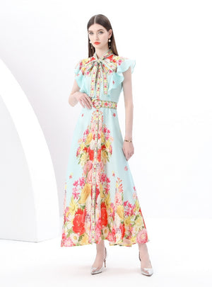 Bow Tie Breasted Printed Dress