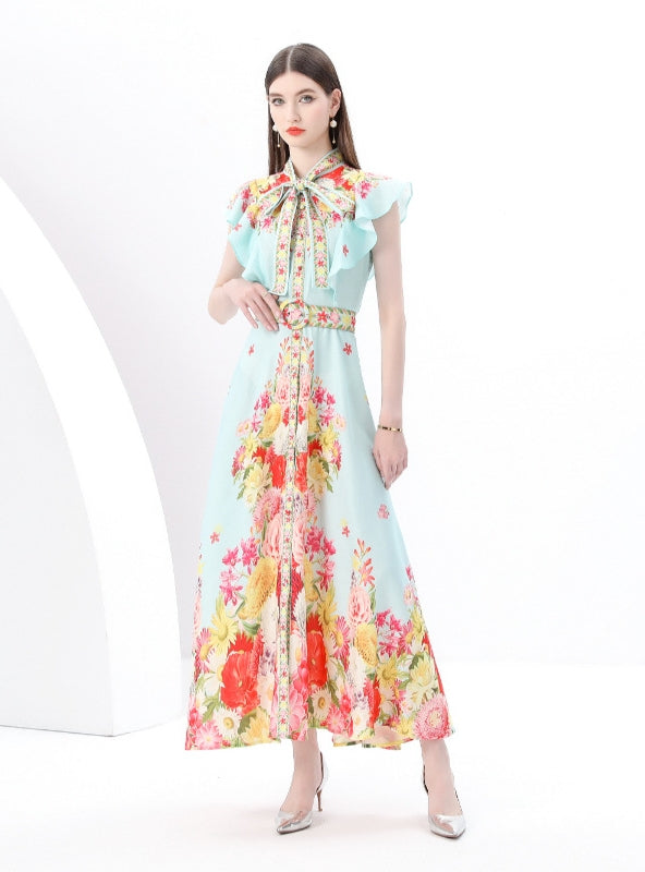 Bow Tie Breasted Printed Dress